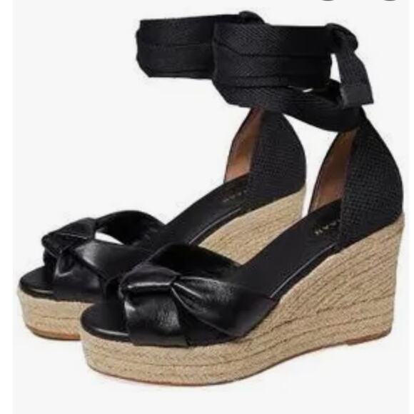 NWT Cole Haan Cloudfeel Hampton ankle tie espadrille wedge sandal in Black, 8 - Picture 1 of 11